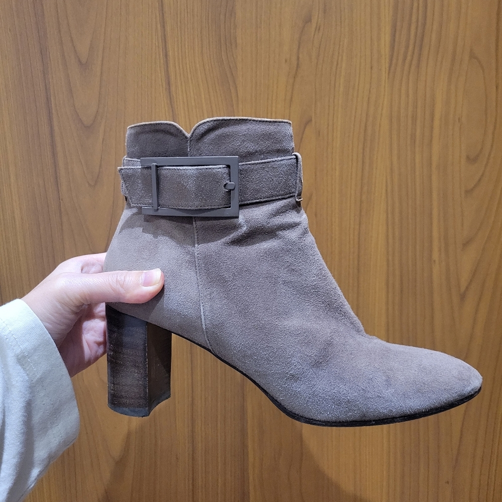 Aquatalia Taupe Suede Ankle Boots with Buckle